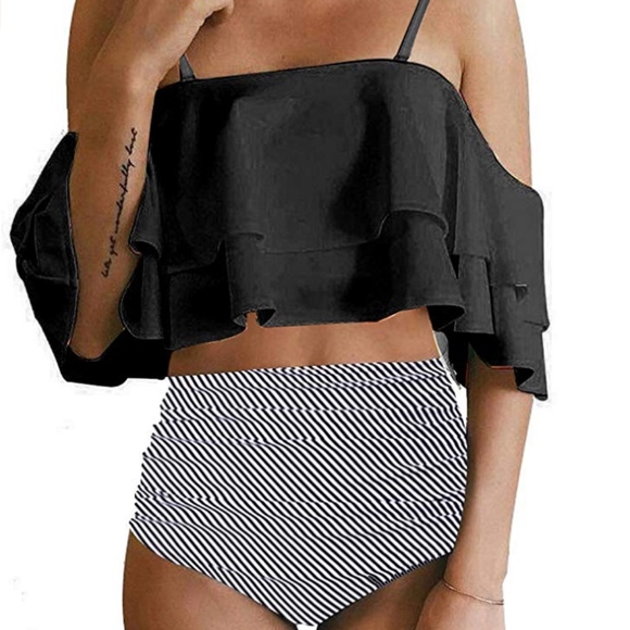 Other - Women Two Piece Off Shoulder Ruffled Flounce Crop